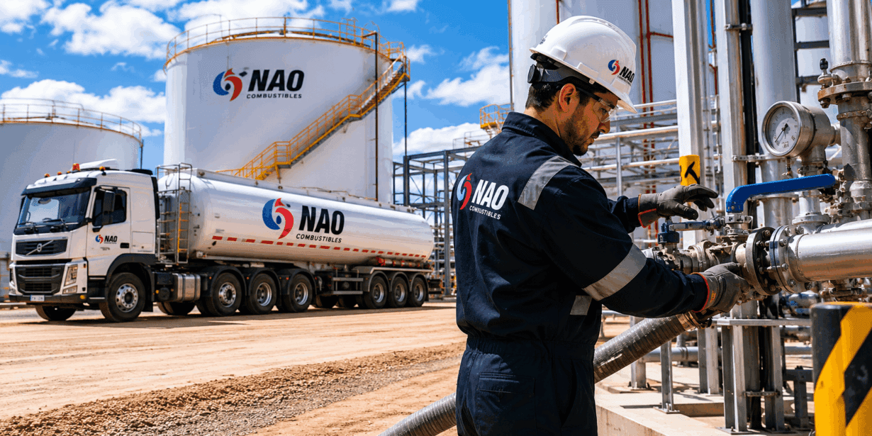 Abastecimiento de diésel para operación industrial con camión cisterna y tanques de almacenamiento
