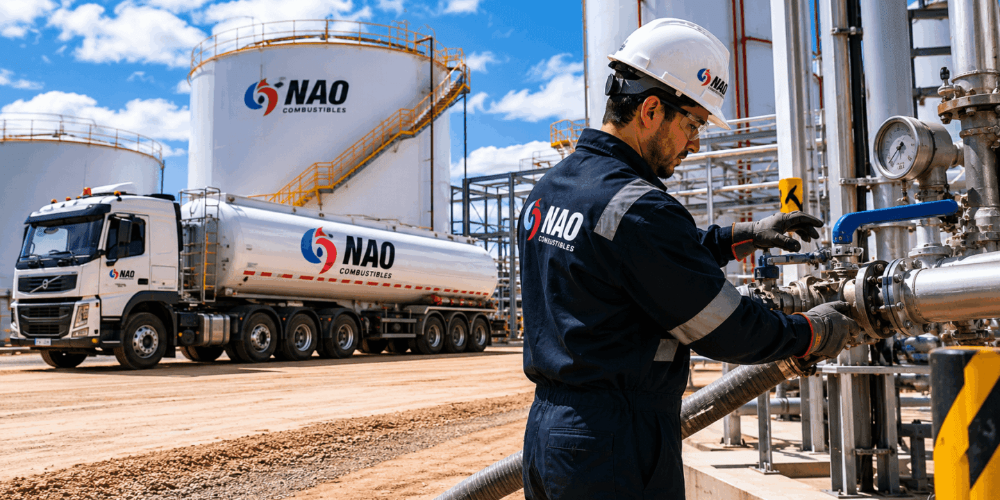 Abastecimiento de diésel para operación industrial con camión cisterna y tanques de almacenamiento